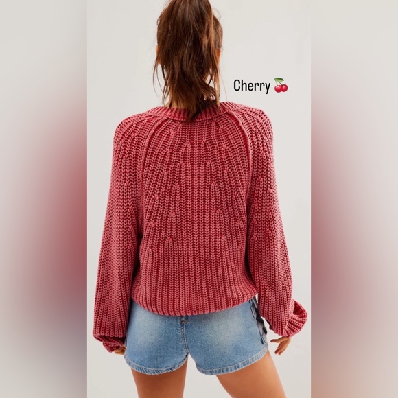 𝓯𝓹 Free People ~ Take Me Home Cotton Sweater in 🍒 Cherry - Picture 7 of 15